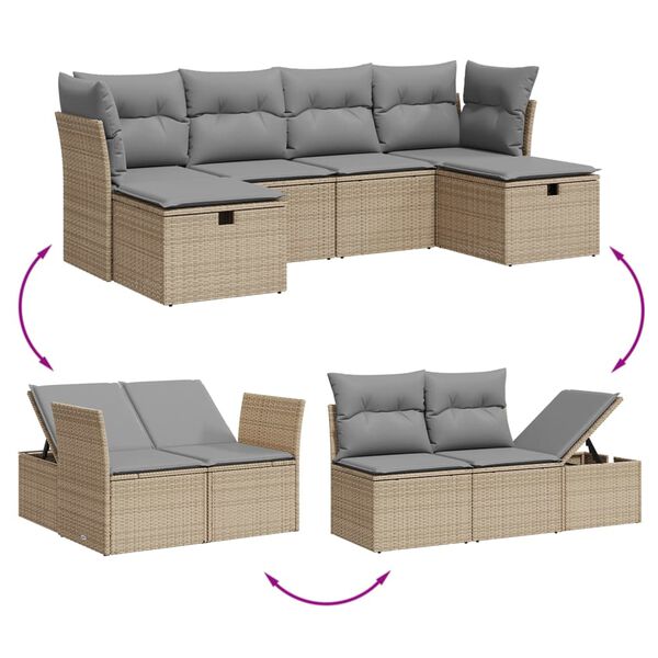 vidaXL Garden Sofa Set Mix Beige PE Rattan, Powder-Coated Steel Modular
