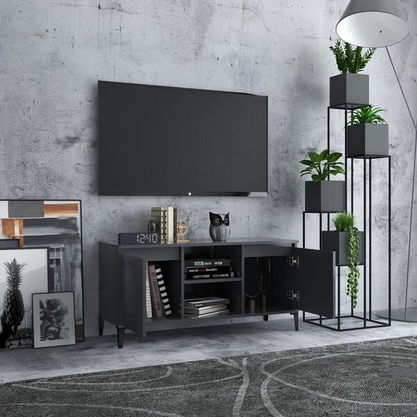 vidaXL TV Cabinet Gray Engineered wood, metal Medium TV Cabinet