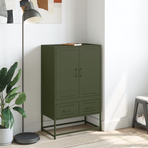 vidaXL Highboard Olive green Cold-rolled steel 26.8x15.4x43.9 in