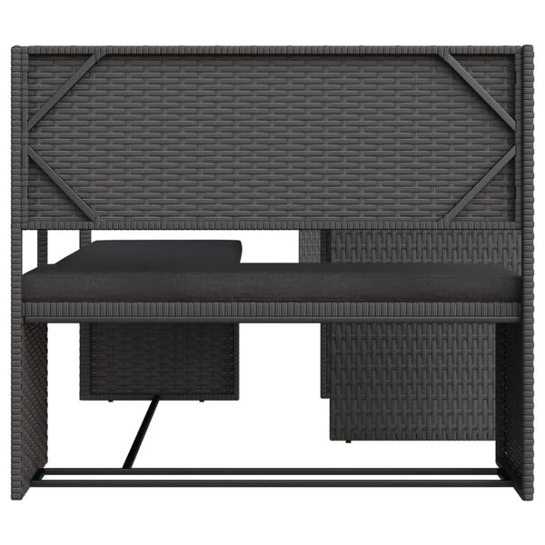 vidaXL Garden Sofa Black Poly Rattan, Powder-Coated Steel, Polyester