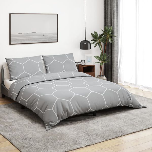 vidaXL Duvet Cover Set Grey 100% Cotton 55 x 79 in Duvet Cover Set