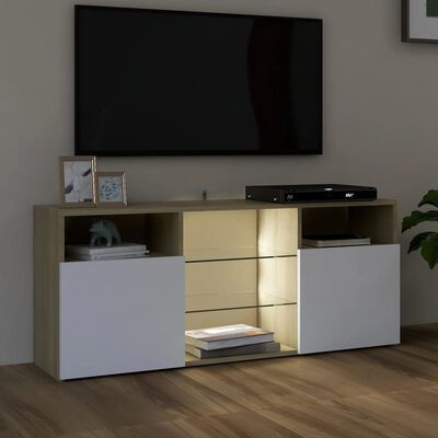 vidaXL TV Cabinet with LED Lights White and Sonoma Oak 47.2"x11.8"x19.7"
