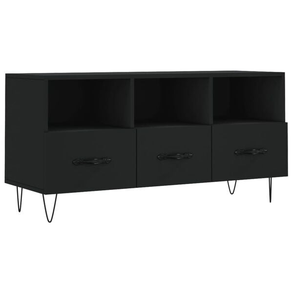 vidaXL TV Cabinet Black Engineered wood, iron TV Cabinet Rectangular
