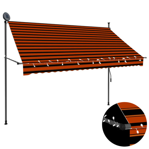vidaXL Retractable Awning Orange and Brown Polyester with PU coating, Steel