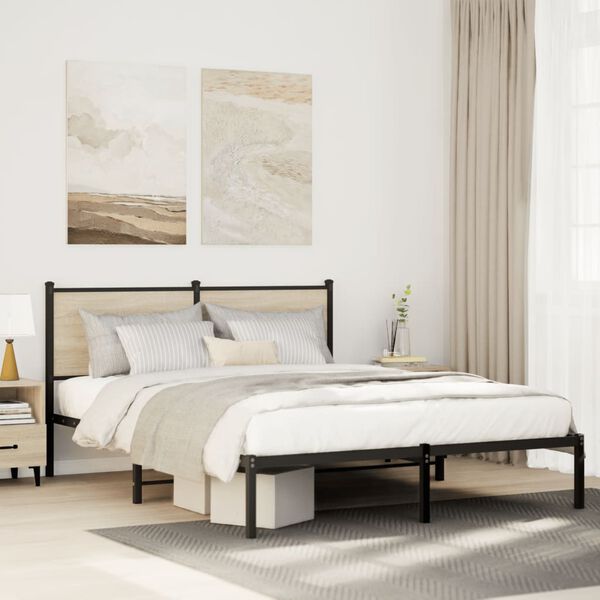 vidaXL Bed Frame Sonoma Oak Steel, Engineered Wood King Size Bed Frame