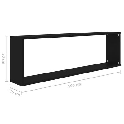 vidaXL Wall Cube Shelves 2 pcs Black 39.4"x5.9"x11.8" Engineered Wood