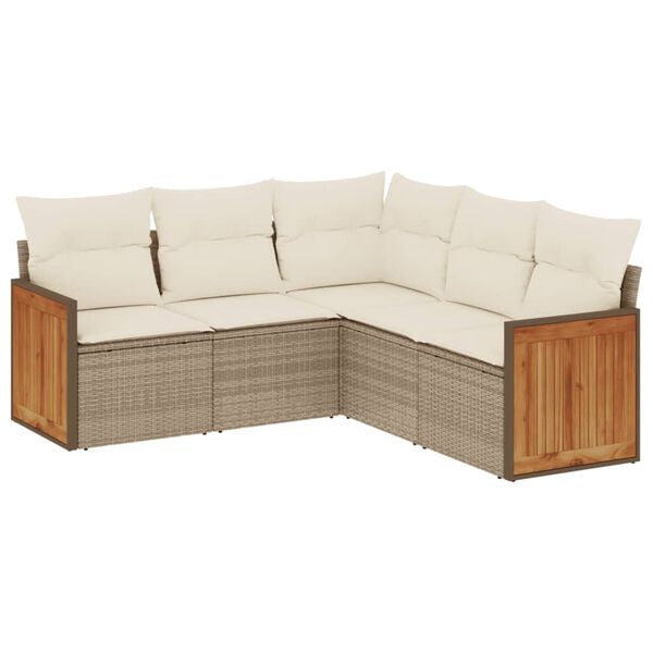 vidaXL Garden Sofa Set Beige PE Rattan, Powder-Coated Steel, Polyester