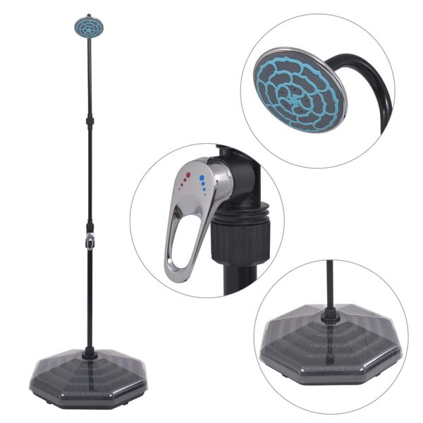 vidaXL Solar Shower Black Aluminum Standard Height-Adjustable