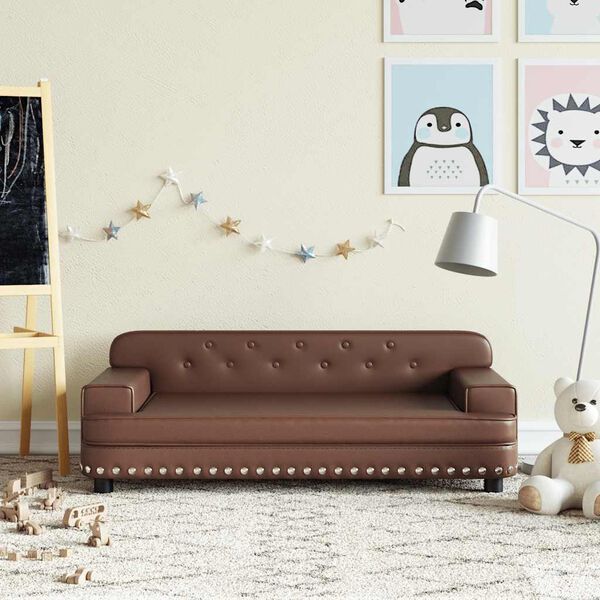 vidaXL Kids Sofa Brown Faux leather, solid pine wood, foam Mini Durable