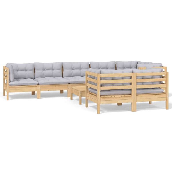 vidaXL Garden Lounge Set Grey Cushion, Pinewood Frame