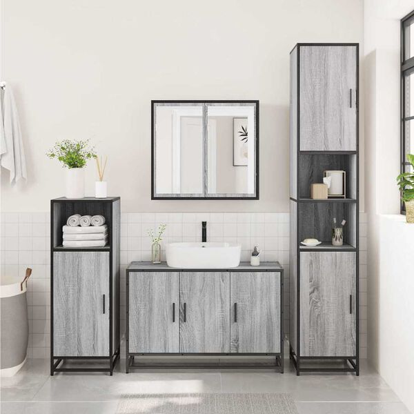 vidaXL Bathroom Sink Cabinet Grey sonoma Engineered wood, metal Medium