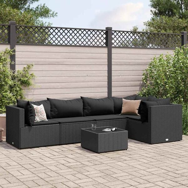 vidaXL Patio Lounge Set Black PE Rattan Medium Adjustable Armrests