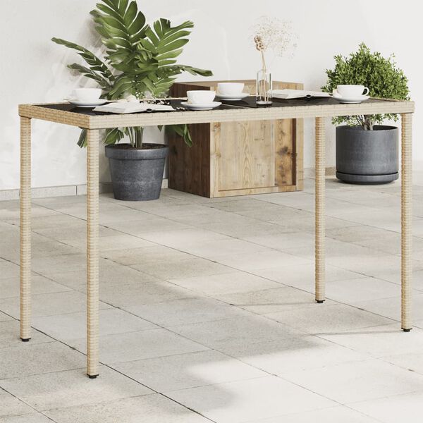 vidaXL Garden Table Beige PE rattan, powder-coated steel, tempered glass