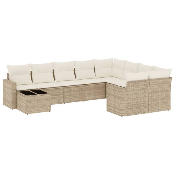 vidaXL Garden Sofa Set Beige Poly Rattan Large Removable Covers