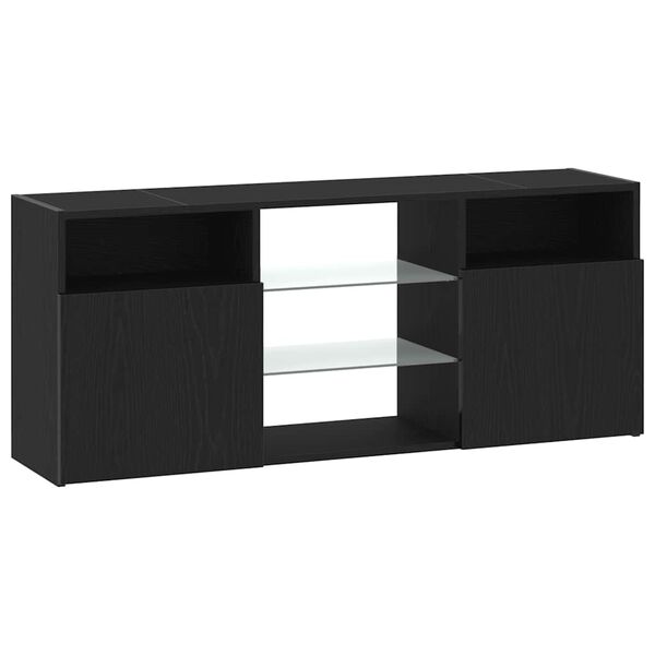vidaXL TV Cabinet with LED Lights Black Oak 47.2x11.8x19.7" Engineered Wood