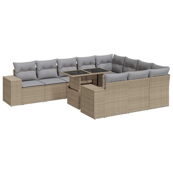 vidaXL Garden Sofa Set Beige (sofa), Light Grey (cushions)