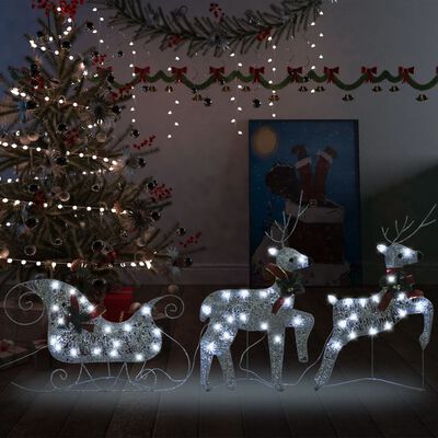 vidaXL Reindeer & Sleigh Christmas Decoration 60 LEDs Outdoor Silver