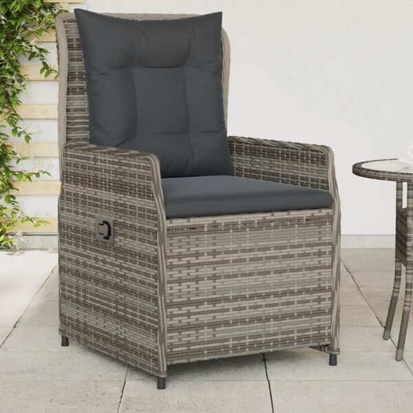 vidaXL Reclining Garden Chair Grey PE rattan, powder-coated steel Single