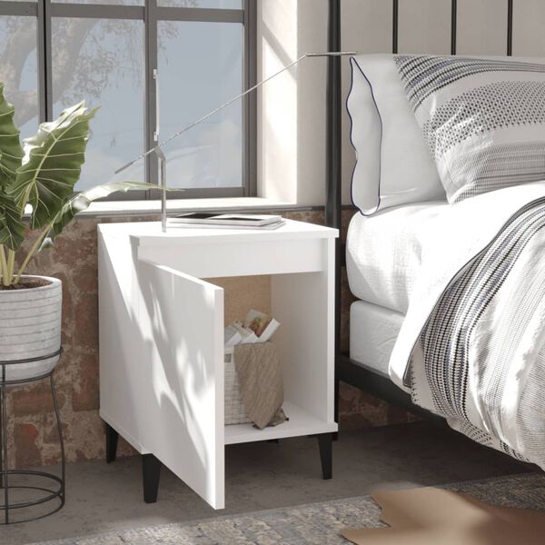 vidaXL Bed Cabinet White Engineered wood and metal 15.7x11.8x19.7 in
