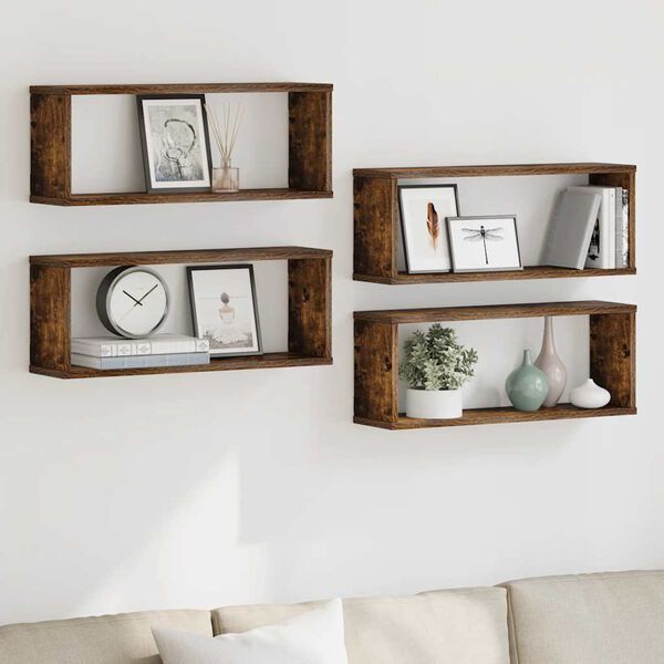 vidaXL Wall Cube Shelf Set of 4 Smoked oak Engineered wood Standard