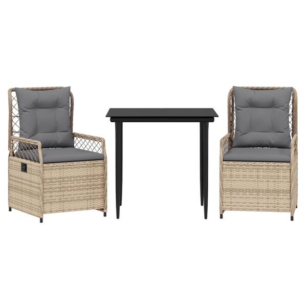 vidaXL Patio Dining Set Set of 2 Beige, Light Grey, Black