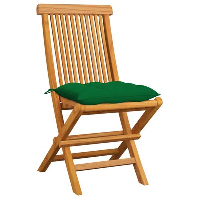 vidaXL Patio Chairs with Green Cushions 6 pcs Solid Teak Wood