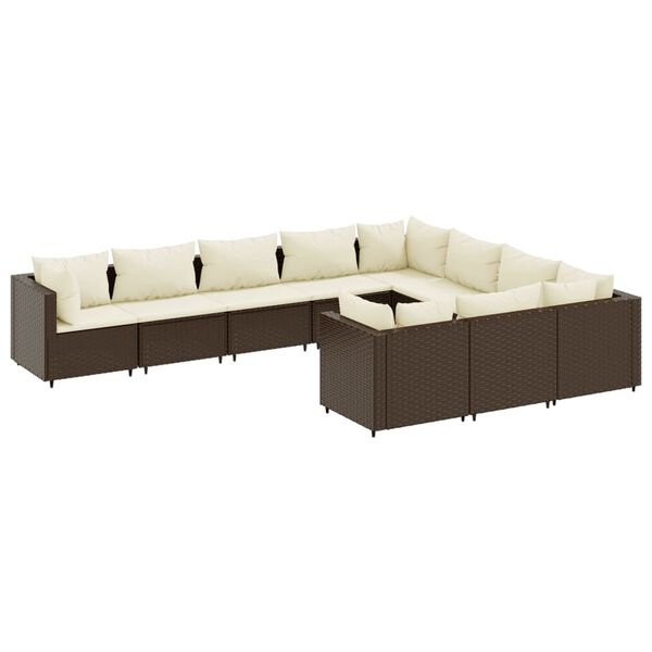 vidaXL Patio Sofa Set Brown and Cream White PE rattan Large Modular