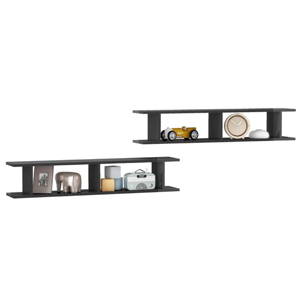 vidaXL Wall Shelf Set of 2 High gloss grey Engineered wood