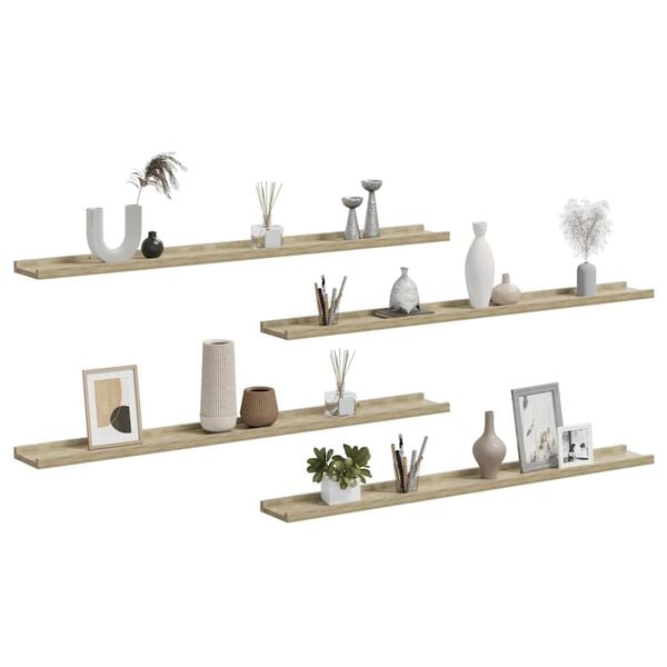vidaXL Wall Shelf Set of 4 Sonoma Oak MDF 39.4x3.5x1.2 in
