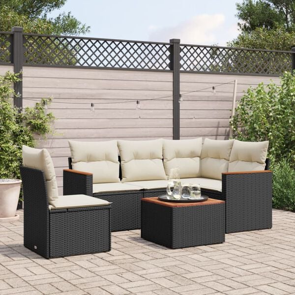 vidaXL Garden Sofa Set Black PE rattan 6 piece set Adjustable Feet