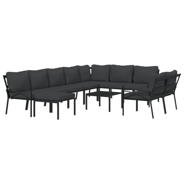 vidaXL Garden Lounge Set Black, Grey Powder-coated steel, Polyester Medium