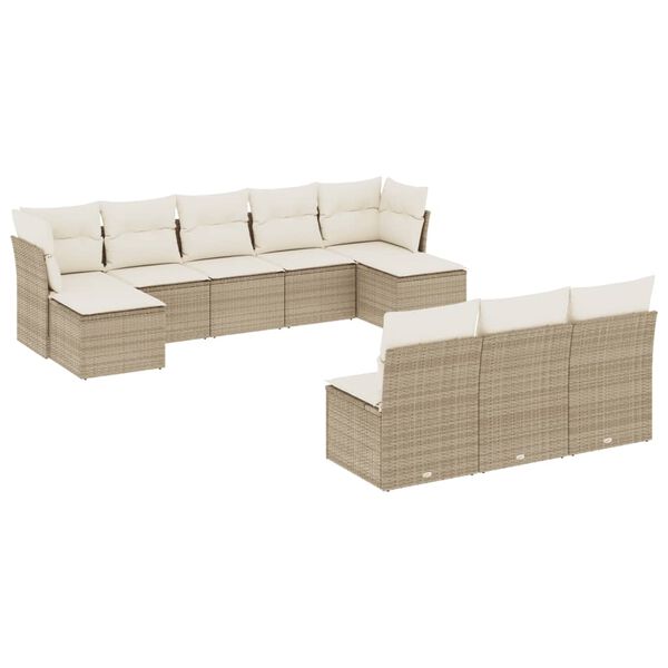 vidaXL Garden Sofa Set Beige PE rattan, powder-coated steel, 100% polyester