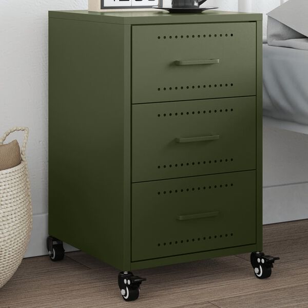 vidaXL Bedside Cabinet Olive Green Cold-rolled steel Medium