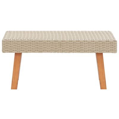 Rectangular wicker coffee table with wooden legs