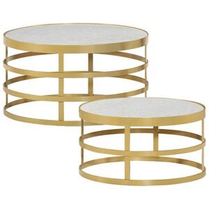 vidaXL Coffee Table Set of 2 Brass and White Marble, Steel Small
