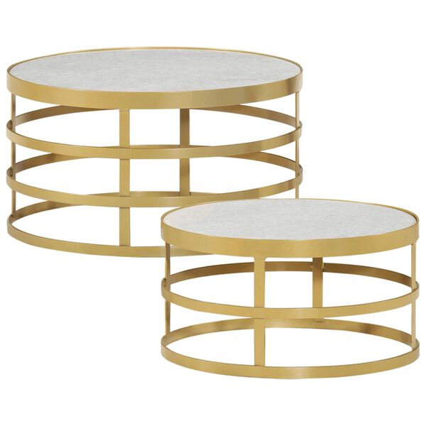 vidaXL Coffee Table Set of 2 Brass and White Marble, Steel Small