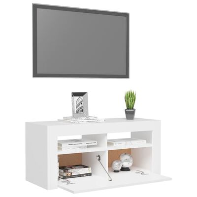 vidaXL TV Stand with LED Lights White 35.4"x13.8"x15.7"