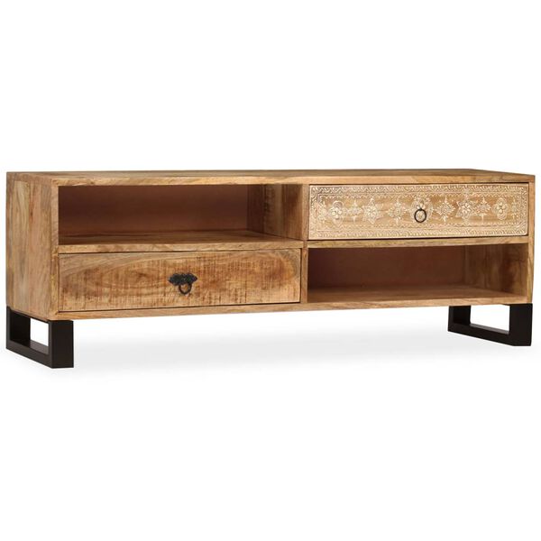 vidaXL TV Cabinet Natural Mango Wood Solid Mango Wood and Steel Medium