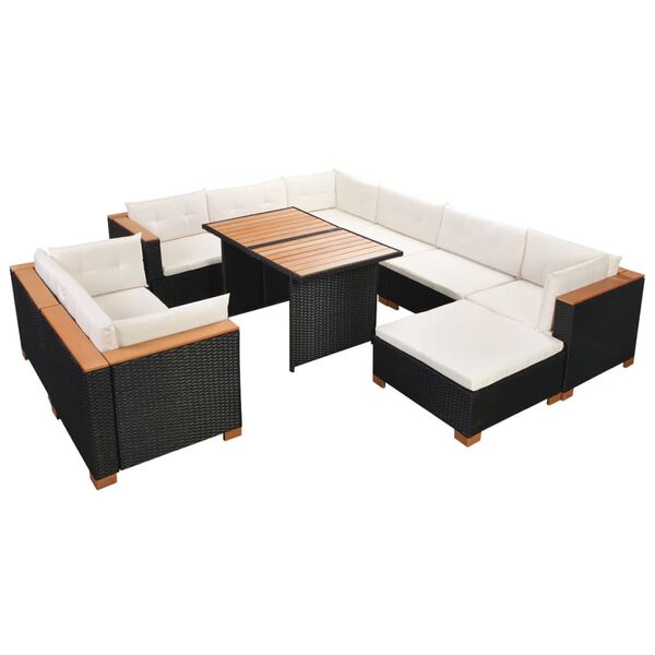 vidaXL Outdoor Dining Set Black and Brown PE rattan, WPC, Polyester, Steel