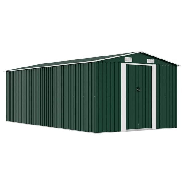 vidaXL Garden Shed Green Galvanized Steel Large Garden Shed