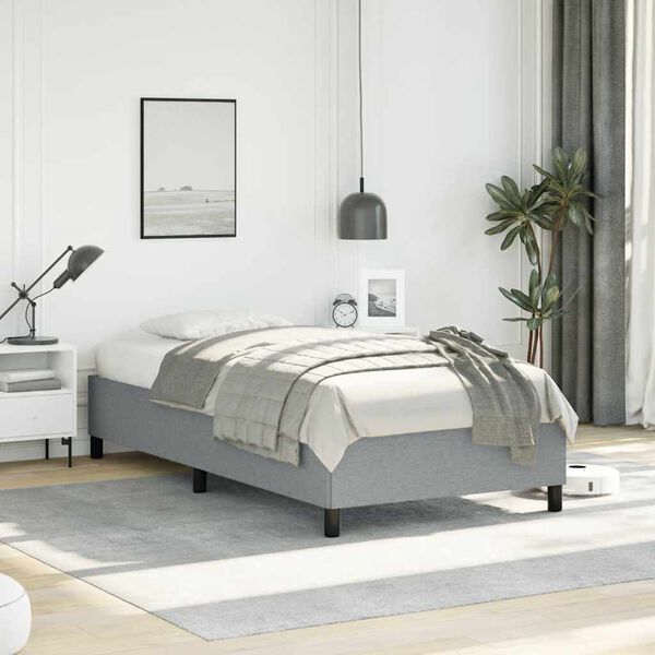vidaXL Bed Frame Light Gray Polyester, Plywood, Engineered Wood Twin XL