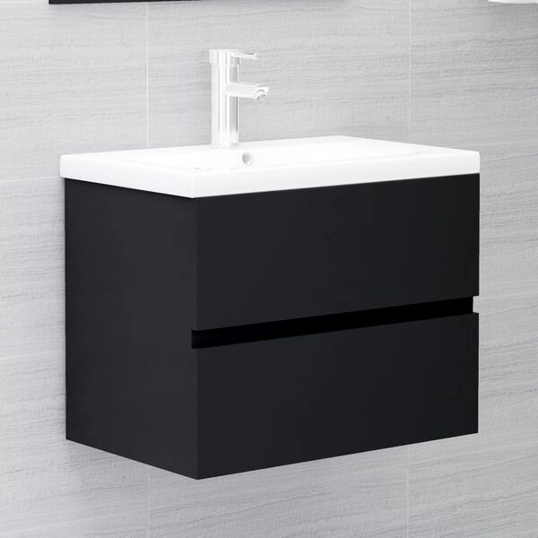 vidaXL Sink Cabinet With Basin Black, White Engineered wood, Ceramic