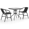 vidaXL Garden Dining Set Black Steel, Tempered Glass, Plastic Rattan