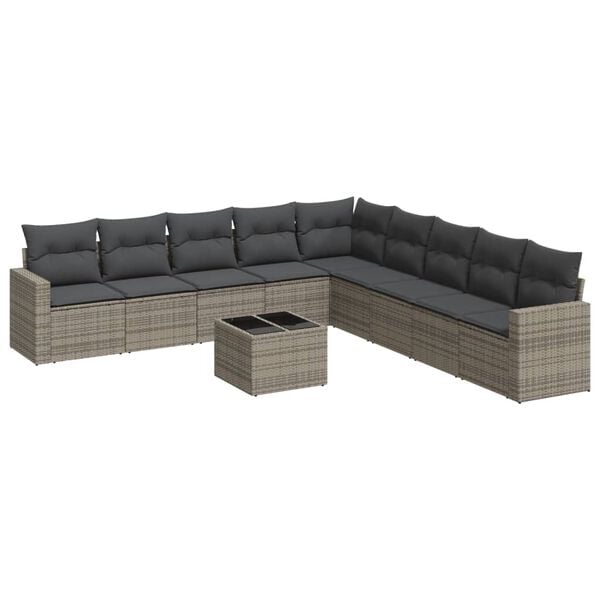 vidaXL Garden Sofa Set Grey PE rattan, powder-coated steel 10 Piece Set