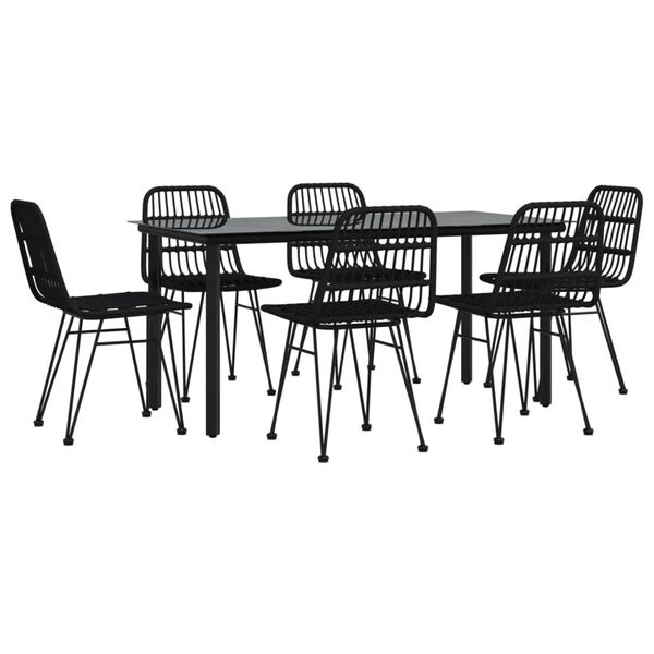 vidaXL Garden Dining Set Black Poly Rattan, Steel, Tempered Glass Standard