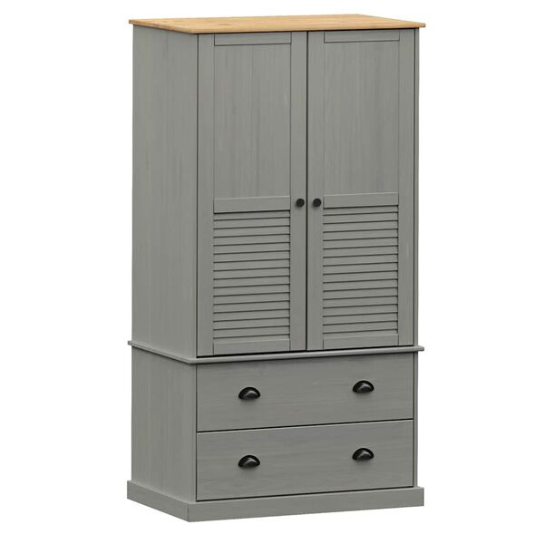 vidaXL Wardrobe Grey Solid pine wood, engineered wood, metal Large