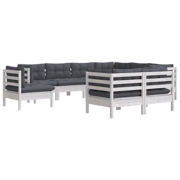 vidaXL Garden Lounge Set White with Gray cushions