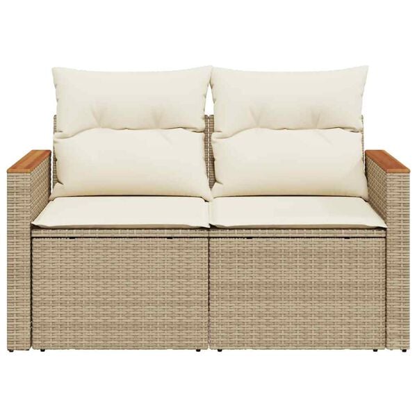vidaXL Patio Sofa Beige PE rattan, Powder-coated steel, Solid acacia wood
