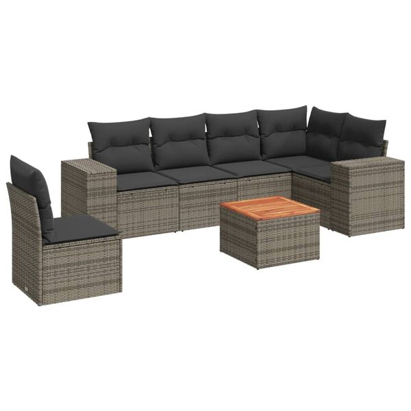 vidaXL Patio Sofa Set Grey PE rattan, powder-coated steel, solid acacia wood