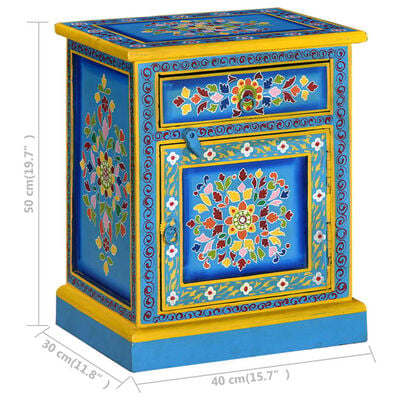 vidaXL Bedside Cabinet Solid Mango Wood Turquoise Hand Painted